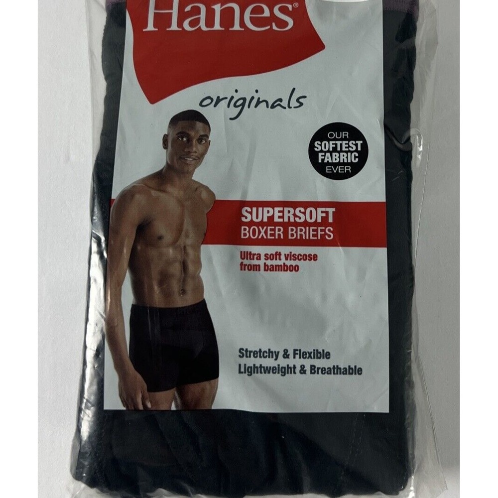Hanes Men Boxer Briefs Size Large Originals 3 Pack Underwear SuperSoft Black C10